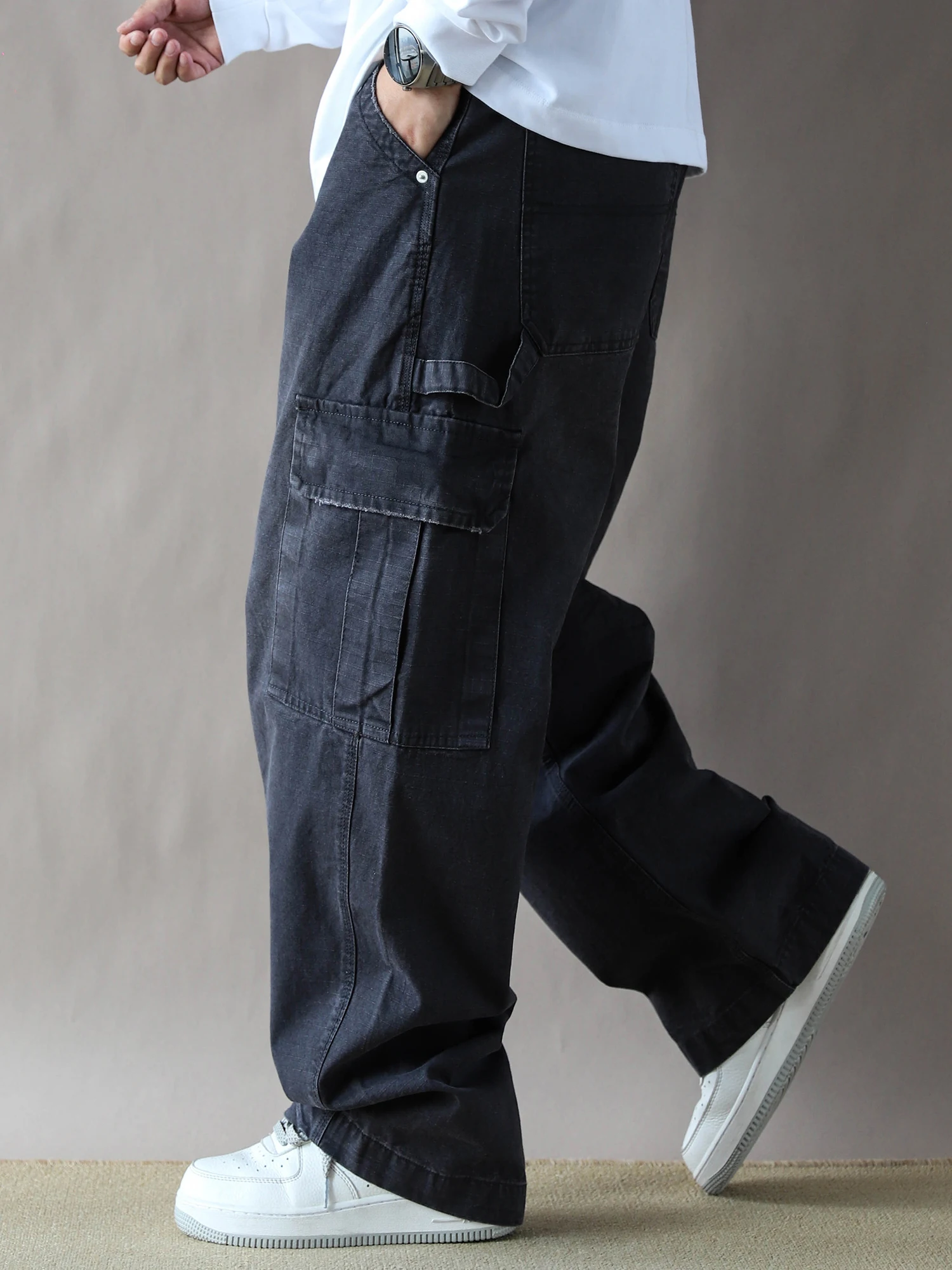 Deep ey Casual Men's Workwear Sle Multi-ket Loose Long Pants Autumn Winter New Arrival Straight Leg Cotton Trousers - AliExpress Pants