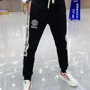 Men's Casual Fleece Lined Embroidered Lettering Slim Fit Sports Pants Cuffed Sweatpants Youthful Dynamic Style Winter Wear - AliExpress Pants