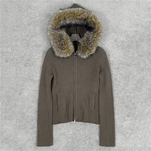Cardigan for women 2025 Winter New elastic knitted slim fit long sleeved top Detachable fox fur collar hooded women's sweater - AliExpress Sweaters&Jumpers