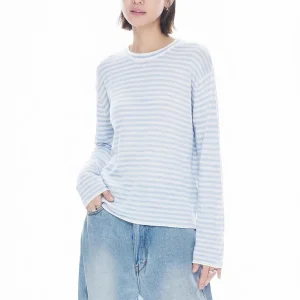 Women's Long Sleeve Knitted Wool Stripe T-Shirt Soft Polyester Fiber Casual Style Commute Series Loose Fit round Neck T-Shirt - AliExpress Sweaters&Jumpers