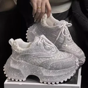 Ladies Summer Breathable Shiny Diamonds Inner Thick Soled Running Shoes Lace Up Outdoor Training Sneakers Jogging Sports Shoes - AliExpress Sneakers