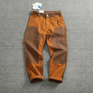 Autumn And Winter Heavy High-end Vintage Overalls Men Bead Canvas Grain Color Patchwork Logging Motorcycle Casual Pants Tide - AliExpress Pants