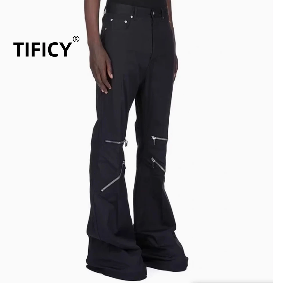 High Street Dark Ro Pants Men's Knee Multi Zipper Workwear Wide Leg Loose Casual Flared Floor Pants Men Clothing - AliExpress Pants