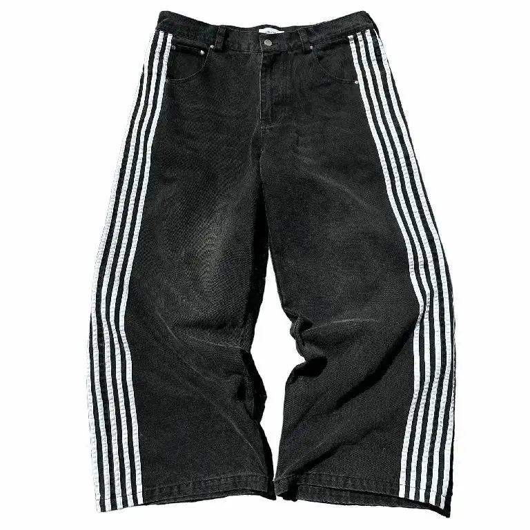 Y2K Hip Hop Striped Baggy Jeans Black Long Pants for Men Youthful Vitality Style Cotton Trousers for Autumn Season - AliExpress Pants