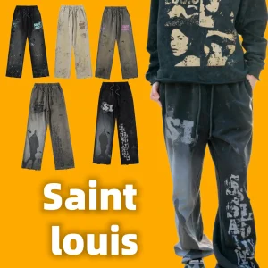 Saint Louis American High Street Men's And Women's Loose Waed Vintage Straight Leg Sweatpants Youth Trendy Long Trousers - AliExpress Pants
