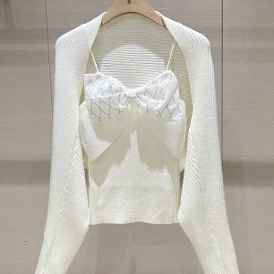 Ele Knitted Cardigan with  Knot Design Winter New Arrival Women's Faion Two-Piece Set Casual Comfortable Fit - AliExpress Sweaters&Jumpers