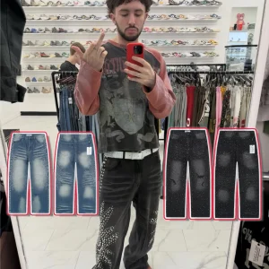 Valley American Street Retro Heavy Du Casual Diamond Embellied Jeans Men's Straight Leg Cotton Blend Casual Pants - AliExpress Pants