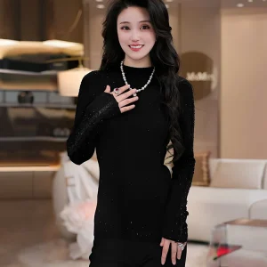 Mehi Star River Line Bla f High Ne Knitted Base Layer Top Women's Spring Autumn Diamond Design Sensation Inner Wear irt - AliExpress Sweaters&Jumpers