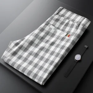 Light Luxury Summer Thin ey White Plaid Men's Slim Straight Casual Pants Faionable Trendy Long Trousers Comfortable Fit - AliExpress Pants