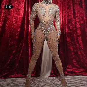 fashion Rhinestones Jumpsuit Crystal Pearl sexy Women Jumpsuits spandex party Nightclub birthday Pole Dance Singer Stage Costume - AliExpress Jumpsuits&Rompers