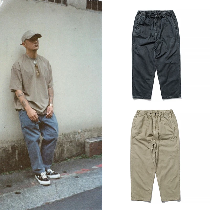 Men's Casual Loose Wax Dyeing Nine Points Leisure Workwear Pants Vintage Waed Elastic Waist Loose Fit Trendy Youth Sle - AliExpress Pants