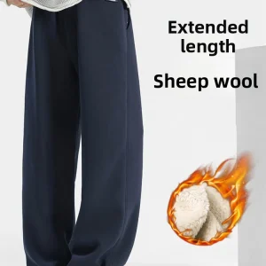 High-End Extended Lamb Velvet Men's Winter Thiened Fce Casual Straight Leg Pants Wide Leg Sweatpants Anti-Wrinkle - AliExpress Pants