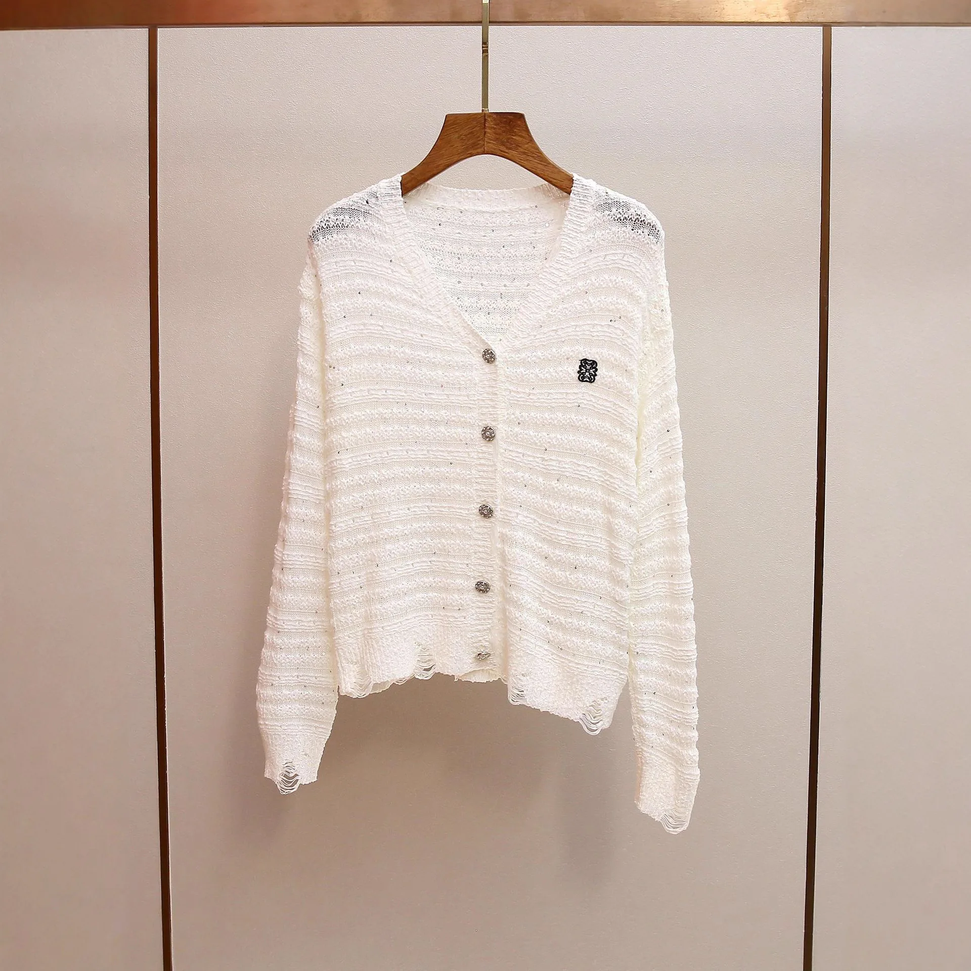 MaSande High-End Women's Knitted Sweater Single Button Hollow V-Ne Small Fraance Sle Autumn New Arrival Polyester Fiber - AliExpress Sweaters&Jumpers