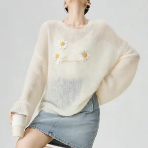 White Embroidered Loose Casual round Neck Knitted Cover up Spring 2026 New Women's High Know How to Dress Top - AliExpress Sweaters&Jumpers