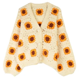 Thick Hand-crocheted Long-sleeved Sweater For Women V-neck Boho Floral Short Cardigan Sweater Autumn And Winter Holiday Sweater - AliExpress Sweaters&Jumpers