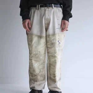 Heavy splashing ink oil stain Japanese tooling logging pants - AliExpress Pants
