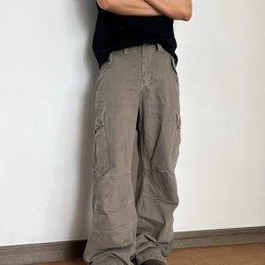 Vintage Waed Work Pants Straight Leg Casual Cleanfit Paratrooper Pants Men's Loose Fit Zipper ket mid Waist Long Trousers - AliExpress Pants