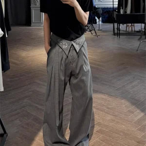 High-End Embroidered Flared Casual Pants Men's Spring Autumn Stripe Sword Way Straight Leg Casual Wide Leg Trendy Trousers - AliExpress Pants