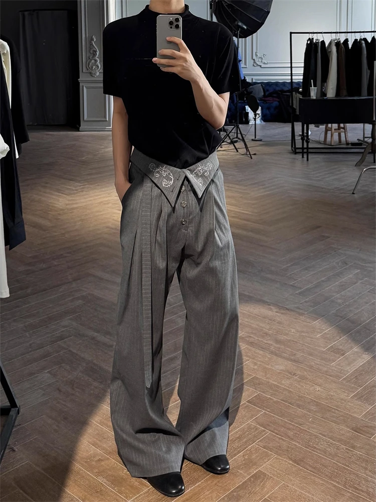 High-End Embroidered Flared Casual Pants Men's Spring Autumn Stripe Sword Way Straight Leg Casual Wide Leg Trendy Trousers - AliExpress Pants