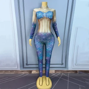 Fish scale print luxurious sparkling rhinestone gradient jumpsuit dance Halloween mermaid performance costume Party jumpsuit - AliExpress Jumpsuits&Rompers