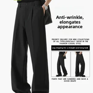 American High Street Sle Men's Slim Fit Flared Leg Pants Bla Loose Straight Casual Trousers Drapey Thin Polyester Fiber - AliExpress Pants