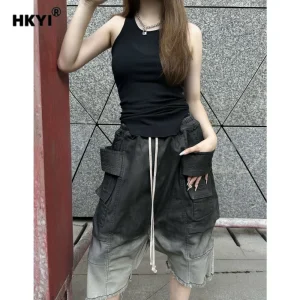 HKYI men's workwear double ring wash water gradient drop off stall Haren five point shorts - AliExpress Pants
