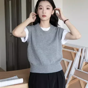2025 Spring Autumn New Sle 00 Pure Wool Knitted Vest Women's round Ne Svel Sweater Versatile Layering oulder Pad - AliExpress Sweaters&Jumpers