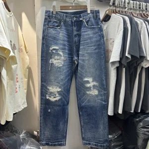 Retro American Washed Destroyed Texture Loose Fit Denim Jeans Trendy Casual Straight Leg Pants mid Waist Zipper Closure Cotton - AliExpress Pants