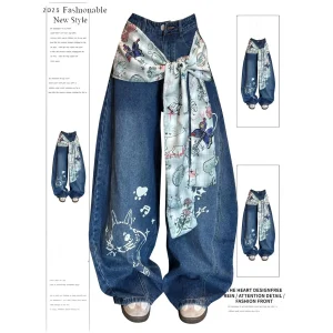 Y2K Faion Baggy Pants Women's Cartoon Embroidery Loose Wide Leg Straight Cut PVC Neutral Cleanfit Sle Winter Collection - AliExpress Pants
