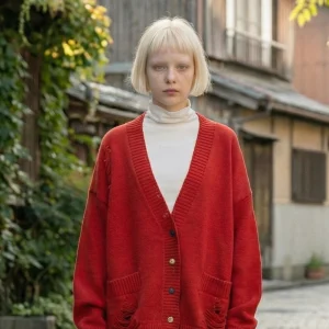 Red Distressed Cardigan, Contrast - Color Buttons, Streetwear Outfit, Edgy Trendy Vibe 255323 - AliExpress Sweaters&Jumpers