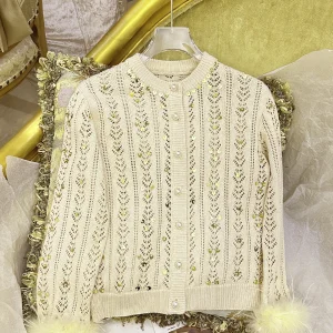 Autumn and Winter New Fashion Long Sleeve Knitted Sweater Heavy Beading Short Feather Splicing Fairy Long Sleeve Cardigan Top - AliExpress Sweaters&Jumpers