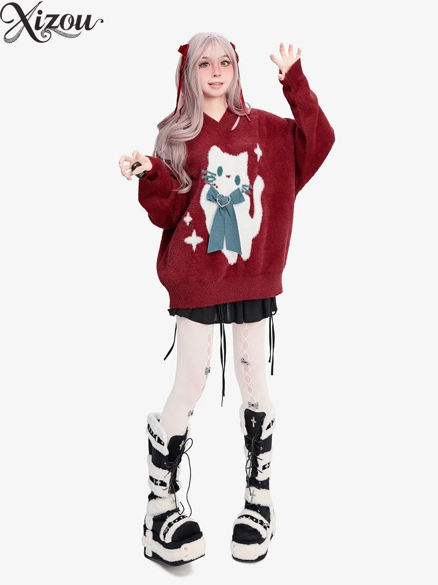 V-Neck Sweaters Autumn Winter Long-sleeved Knitted Pullover Jumper 2025 New Sexy Sweet Oversized Sweater Hollow Out Subculture - AliExpress Sweaters&Jumpers