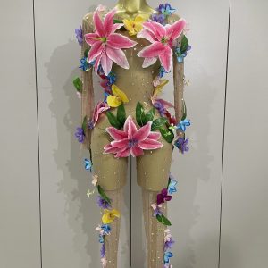 2025Sparkly Rhinestones 3D Flower Nude Mesh Transparent Jumpsut Women Evening Party Birthday Nightclub Performance Stage Costume - AliExpress Jumpsuits&Rompers
