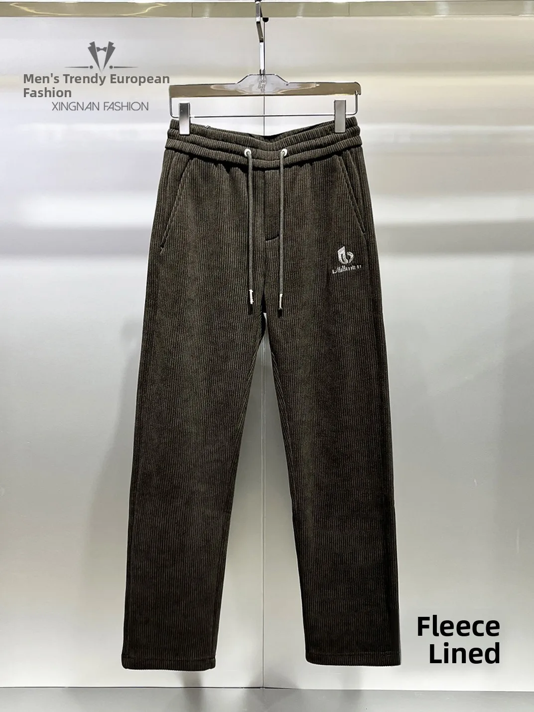 Men's Fce Lined Corduroy Straight Leg Casual Pants Winter Thiened Sports Commuter Versatile Loose Fit Long Trousers - AliExpress Pants