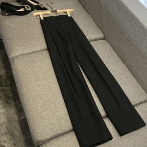 Black High Waist Wide Leg Pants Women's Casual Straight Cut Floor Length Suit Pants Tall Women Comfortable Cotton Trousers - AliExpress Pants