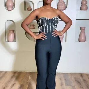 PB Elegant Glamorous Pearl - Embellished Strapless Bodycon Bandage Jumpsuit Backless High Street Outfit - AliExpress Jumpsuits&Rompers