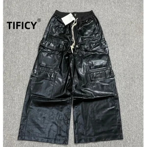 High Street RO Style Pants Men's Matte Coated Elastic Waistband Loose and Wide Leg Floor Mopping Multi Pocket Work Casual Pants - AliExpress Pants