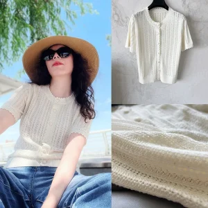 Delicate Lightweight Knitted Shirt Women's Style Sweet Hollow out Design round Neck Short Sleeve Pure Color Summer Fashion - AliExpress Sweaters&Jumpers