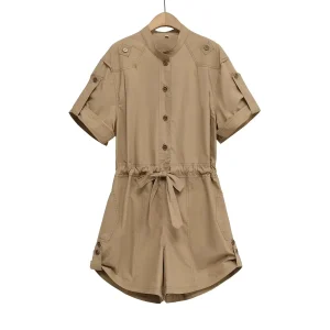 LIBIELIY LIBIELIY Women's Jumpsuit Casual Fashion Versatile Round Neck Rolled Edge Short Sleeved Lace Up Temperament Summer New - AliExpress Jumpsuits&Rompers