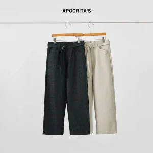 Men's Casual Loose Straight Leg Trousers Autumn High Waist Belted Versatile Long Pants Street Sle Cotton Blend Youth Faion - AliExpress Pants