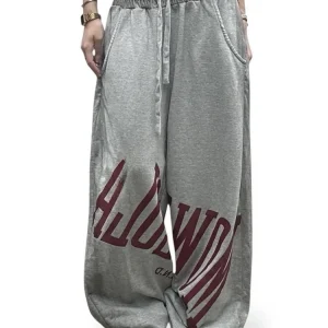 Mowa Vintage Logo Color Spray Wide Leg Casual Pants Belted Elastic Waist Men's BF Sweatpants Loose Fit Youth Faion - AliExpress Pants