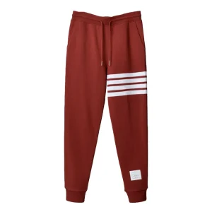 Red Knitted Cotton Casual Sports Long Pants Pure Cotton Color Woven Cuffed Loose Fit mid Waist Youth Faion Summer 2024 - AliExpress Pants