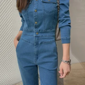 High Waist Denim Overalls Women's Long Sve Slim Fit High End Inteated Workwear Small Size Dr Pants Cotton Blend - AliExpress Jumpsuits&Rompers