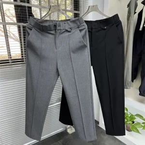 Loose Large Size Men's Khaki Pants Spring Summer Straight Leg Elastic Waist Casual Trousers Slim Fit Long Trousers - AliExpress Pants