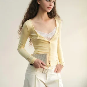 Slim Fit Long Sve Lace Patchwork Collar Base irt Cardigan Top Yellowi White MineBeThyVers Women's Knitted Wear - AliExpress Sweaters&Jumpers