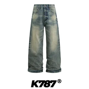 K787 American Sle Casual Wide Leg Jeans Men Women Loose Fit Waed out White Denim Straight Tube Pants Casual Trousers - AliExpress Pants