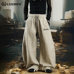 LUZHEN 2025 New Trendy Elastic Waist Drawstring Loose Wide Leg Casual Pants Men Stripe Printed Handsome Street Sweatpants JY4938 - AliExpress Pants