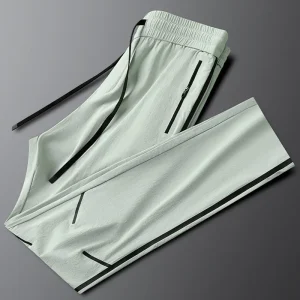 Zipper pocket elastic quick-drying casual sports pants for men in summer thin men's small feet tied sweatpants - AliExpress Pants