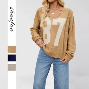 2025 New Hot Selling Autumn/Winter Women's Top Fashion Casual Digital Contrast Knitted Hoodie Loose Long Sleeve Sweater - AliExpress Sweaters&Jumpers