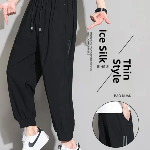 Ice Silk Loose Men's Casual Pants Summer Thin Qui Dry Sports Cuffed Pants Bla Long Trousers Breathable Faionable Street... - AliExpress Pants